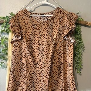SHEIN Tan Leopard Print Ruffle Blouse